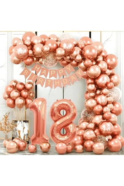 Set Arcada Baloane Majorat Rose Gold 79 Piese cu Cifra 18 si Banner ARC188