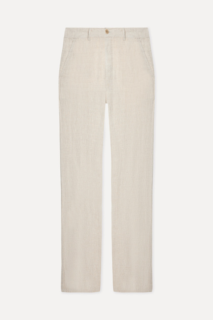Men's Stone Color Straight Fit Linen Trousers