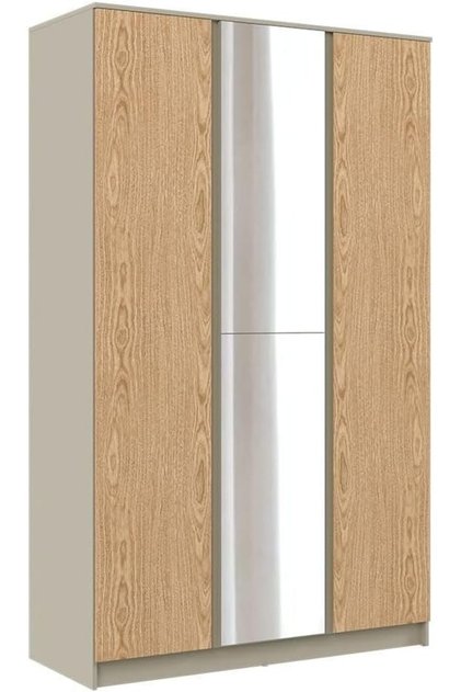 Bellano 3 Door Wardrobe With Mirror | Sturdy Closet Clothes Storage Cupboard | Modern Design Space Saving Swing Door Cabinet For Bedroom L133xW55.8xH221.5cm-Taupe/Oak