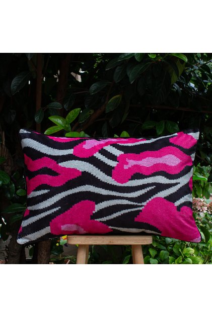 Fuchsia Zebra Patterned Decorative Rectangular Throw Pillow Cover Modern Design