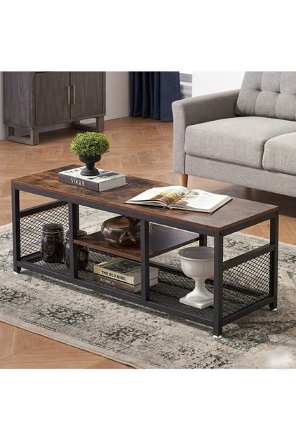 Modern Design Three-Tier Center Coffee Table Tv Console Table with Wooden Top and Metal Legs for Living Room and Bedroom