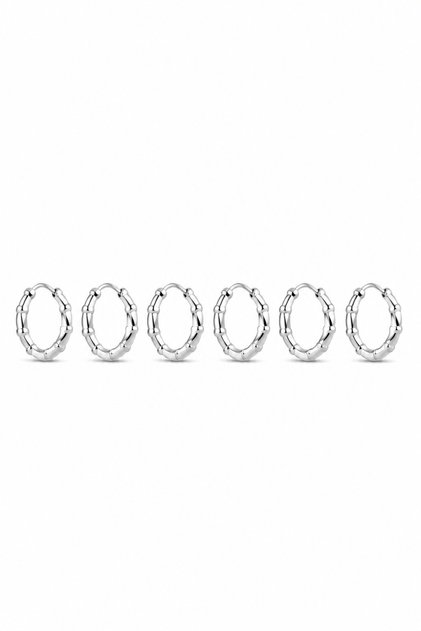 Women's White Color Steel Jointed Hoop Earrings Set 3 Pairs 6 Pieces