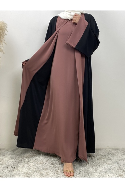 Fashion Splicing Fake Two-piece Pullover Dress Abaya (without headscarf)