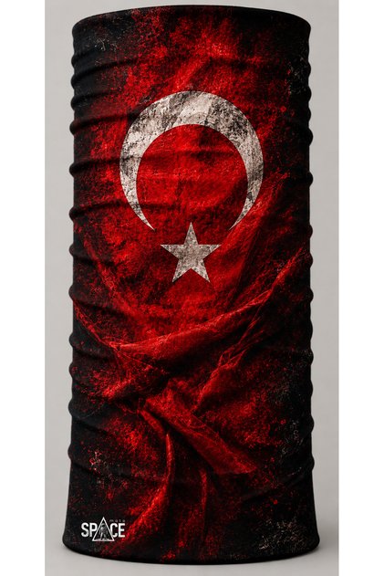 Siyah Kırmızı Ay Yıldız Temalı Modern Türk Bayrağı Desenli Bandana Buff