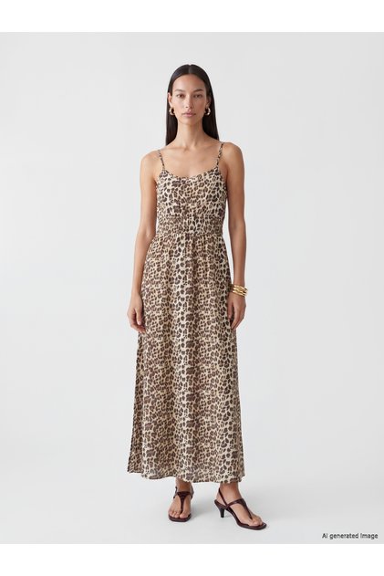 Rochie în formă de A, cu bretele și imprimeu leopard
