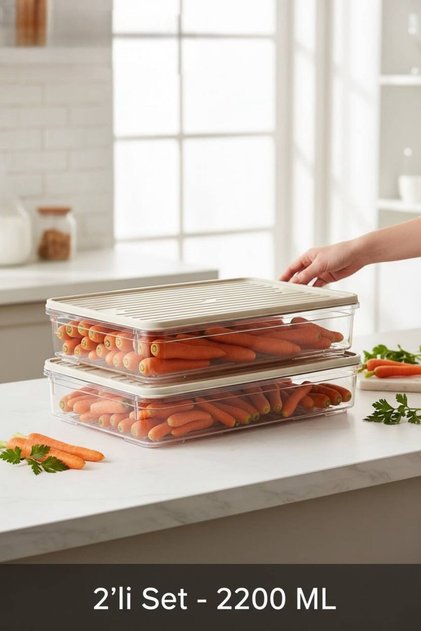 2-Piece Refrigerator & Freezer Organizer 2200 ml Microwave Compatible Crisper Storage Container Transparent Organizer
