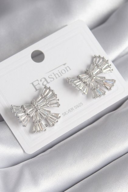 Brass Silver Color Zircon Stone Ribbon Model Women's Cube - Ebj260612W43926