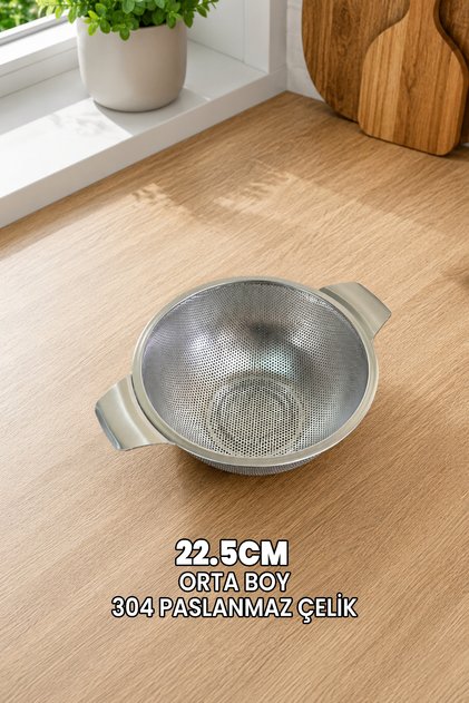 (Medium 22.5cm) Stainless Steel Strainer with Handle - Professional 304 Grade Stainless Steel - Extra Quality Lifetime Strainer