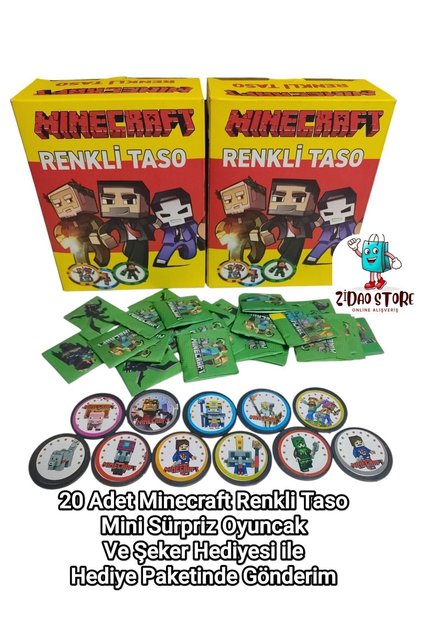 Renkli 20'li Minecraft Taso Seti, Hediye Paketli Şeker ve Mini Oyuncakler