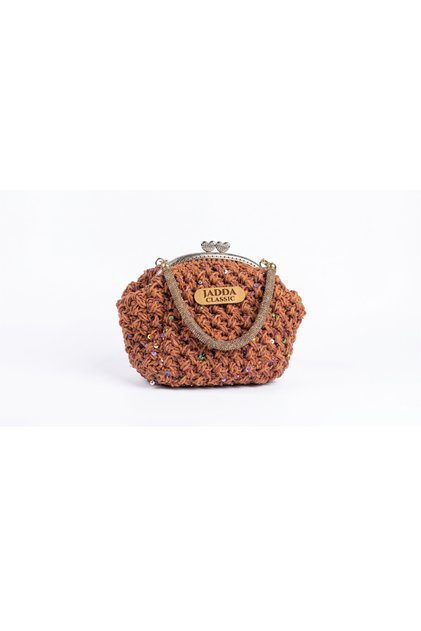 Handmade Evening Dress Mesh Hand Bag Paper Sequin String Cinnamon Metal Burs