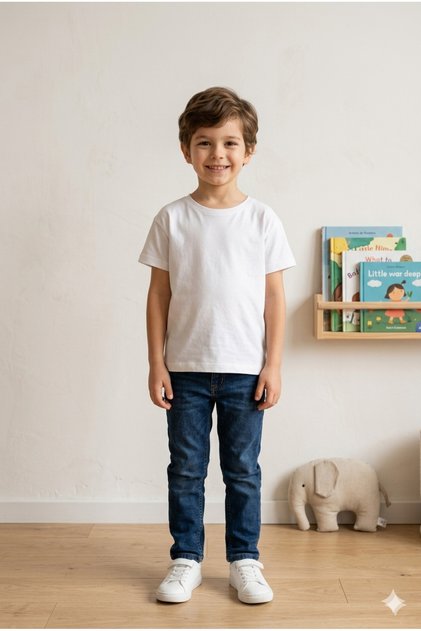 Tricou unisex pentru copii, 100% bumbac, alb, cu mânecă scurtă - Basic