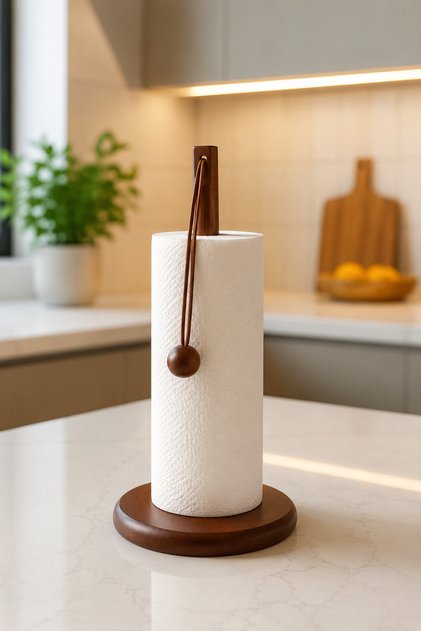 Acacia Wood Paper Towel Holder Stand – Decorative Kitchen Towel Holder – Solid Wood Countertop Towel Holder-30 cm