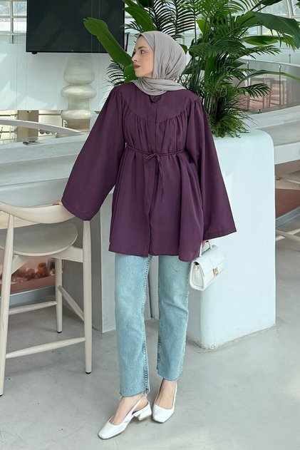 Tie-Dye Detailed Hijab Shirt in Plum