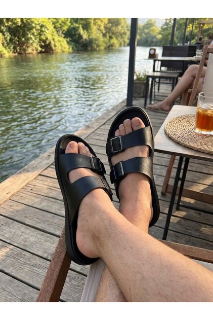 Gezer Black Double Buckle Men's Daily Footwear, Water Resistant, Durable