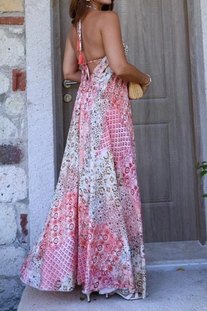 Pudra Long Dress with Neck Tie 4S5219