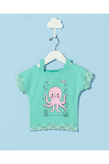 Infant Girls Green Printed T-shirt