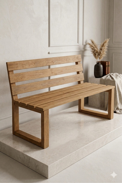 Masif Ahşap Bank Bench Sırtlı Mutfak Bankı Bahçe Balkon Sandalye Yemek Masası Oturma Bankı 100 cm x 45 cm Ceviz Renk