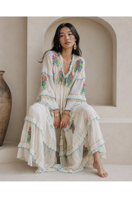 Rochie lungă boemă brodată din bumbac cu căptușeală din viscoză STD 36-40