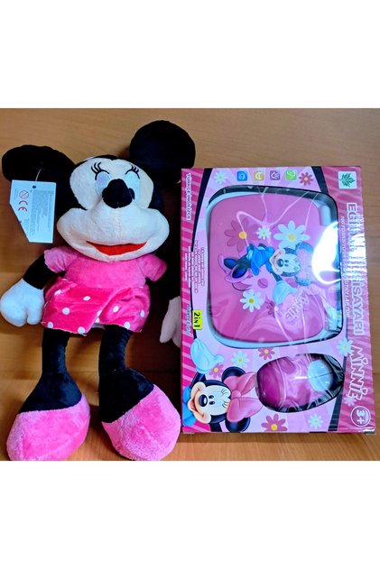 Türkçe ingilizce 100 fonksiyonlu çocuk laptop minnie mause ve Peluş 25 cm