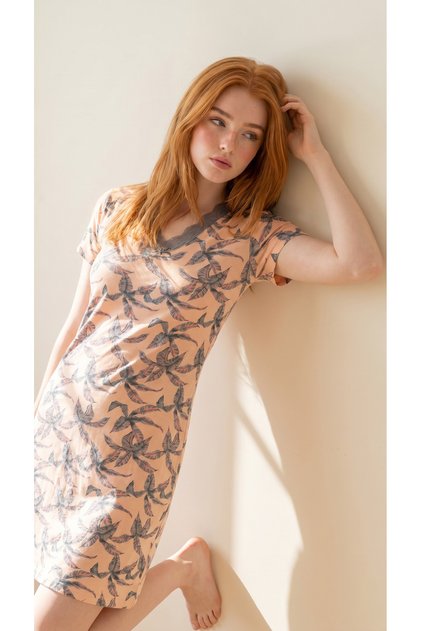 Multicolored Leaf Viscose Lace Detailed Short Sleeve Dress