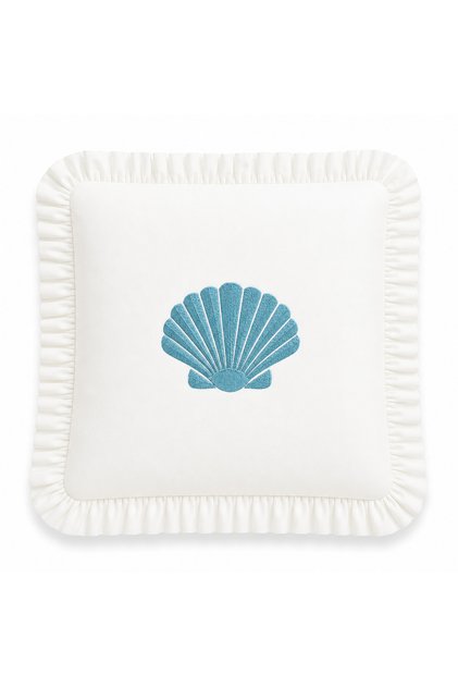 Marine Shell Embroidered Ruffled Decorative Throw Pillow Cover 45X45 cm (Single)