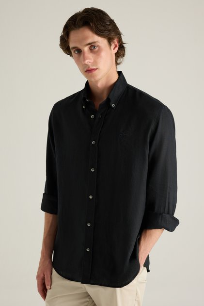 Regular Fıt Siyah Gömlek