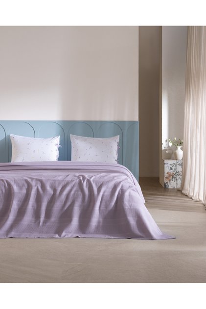Set de lenjerie de pat Mathilda, dublu, 100% bumbac, cu cearșaf plat - Liliac