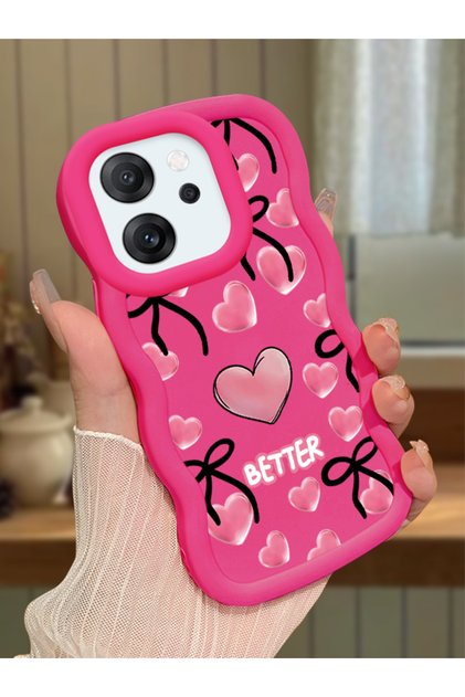 Oppo Reno 14F Compatible Case Camera Protector Red Silicone Couple Phone Case Heart Pattern