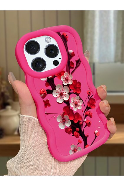 iPhone 14 Pro Max Compatible Case Camera Protector Red Silicone Couple Phone Case Floral Pattern