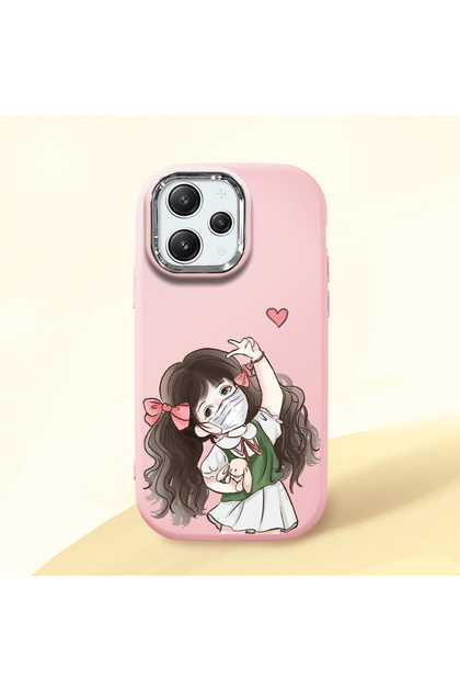 Redmi 12 Compatible Case Camera Protector Pink Silicone Couple Phone Case Girl Patterned