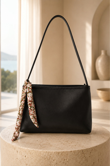 Scarf Baguette Bag Black-Emerald