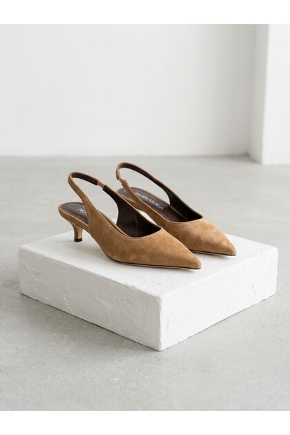13058 Genuine Leather Open Back 4.5cm Short Thin Heel Stiletto Shoes for Women