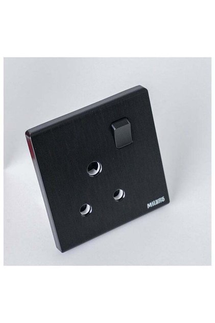 Milano 15A Brushed Black Socket - Fire Retardant PC Material, Silver Point Red Copper, Phosphor Copper
