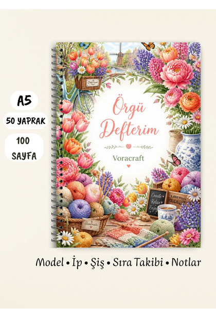 Sonbahar Temalı Örgü Proje Defteri A5 | 50 Model 100 Sayfa | Tel Spiral KN000004