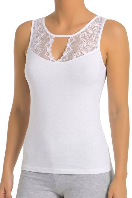 Women's Single Cotton Undershirt with Lace Window Detail, Thick Straps, Flexible and Comfortable (3176)