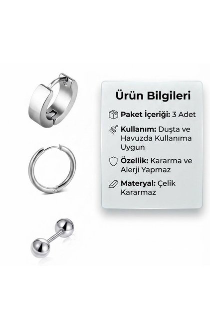 Silver Color Classic Hoop and Ball End Set of 3 Surgical Steel Earrings