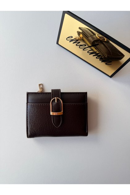 Women's Brown Zippered Card Holder Wallet | Multi-Compartment Mini Wallet | Coin Compartment Belt Detailed