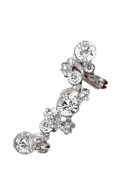 Cercel ear cuff elegant, cu flori mici si cristale rotunde