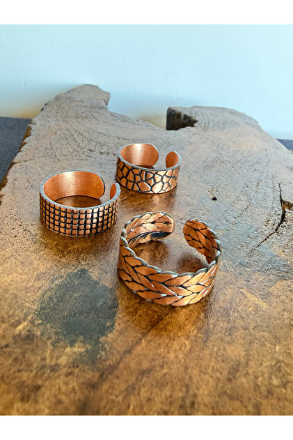 100% pure copper triple ring adjustable size handcrafted copper ring set