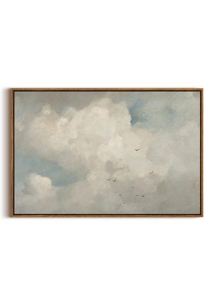 Large Framed Wall Art Vintage Landscape Sky Cloud Birds Canvas with Outer Frame (60x80 cm)