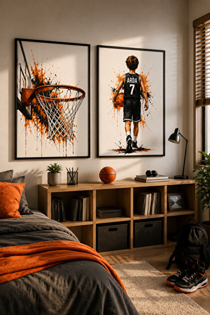 İsimli Basketbol İkili Poster Seti | Çocuk Odası Duvar Dekoru | Kişiye Özel Hediye