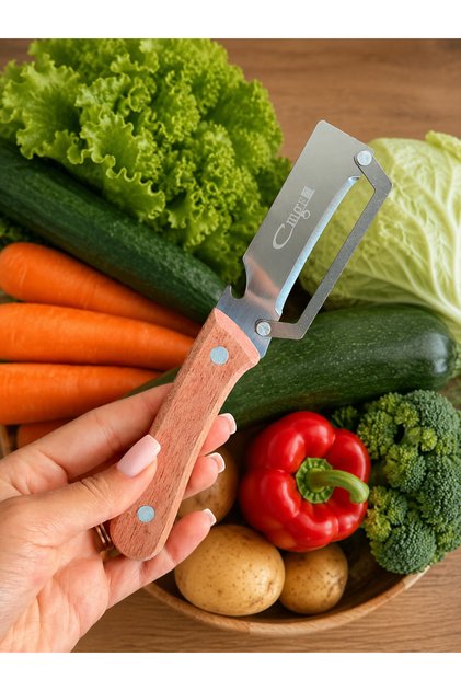 Curățător Multifuncțional pentru Legume și Fructe, Decojitor din Oțel Inoxidabil cu Mâner din Lemn, Răzuitor Bucătărie