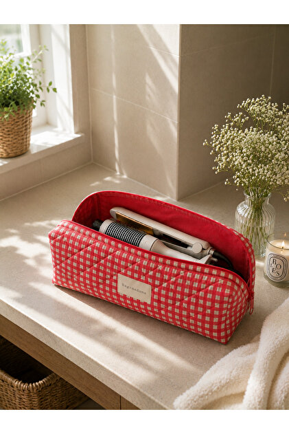 Kırmızı Pötikare Desen Airwrap ve Tüm Saç Şekillendiriciler İçin XL Boy Seyahat Çantası 39x14x14 Cm