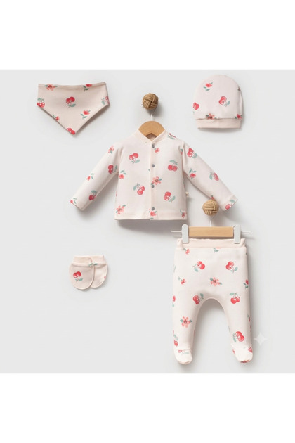 100% Organic Cherry Patterned 5-Piece Hospital Discharge Set