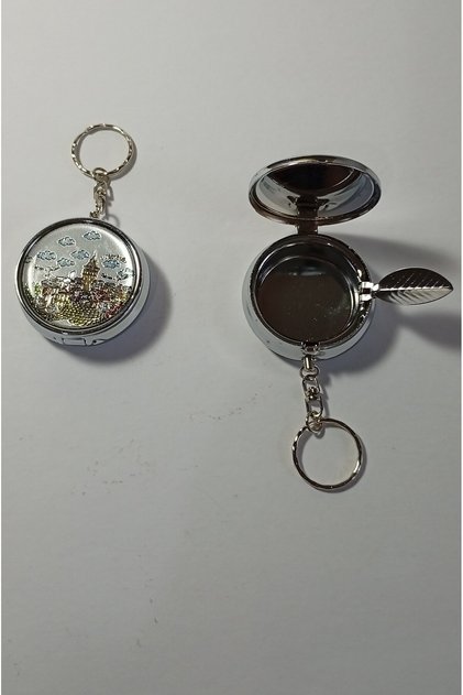Mini - Taşınabilir Cep Küllüğü Mini Cep Küllüğü Anahtarlıklı - Çanta Küllüğü 5cm - Galata Kulesi Desenli Kapaklı Metal Mini Kül Tabağı