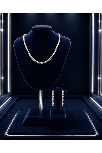 Silver Zircon Stone Necklace Earrings Gift Boxed Jewelry Set with Wooden Box