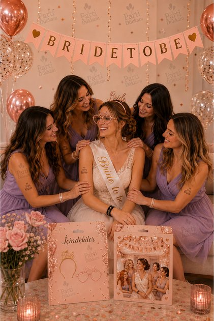 Boxed Bride to Be Party Set 19 Pieces | Gold Color Bachelorette Decorations, Bride Crown, Bride Glasses, Sash, Banner, Bride Bracelet, Team Bride Bracelet and Tattoo Set / Gold Set