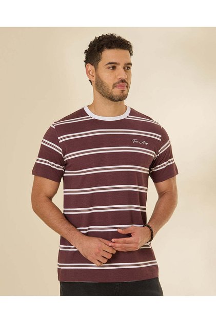 Men Burgundy And White Striped T-Shirt