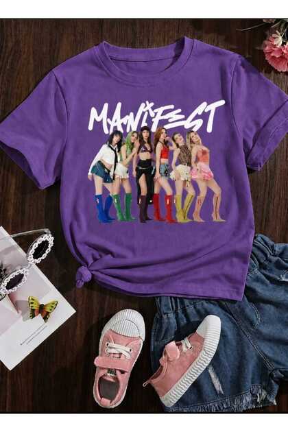 Purple Manifest Design Printed T-Shirt