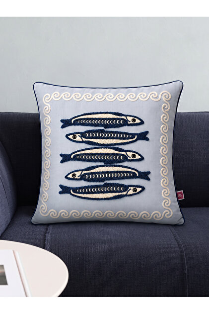 Sardina Punch Embroidered Decorative Throw Pillow Cover 45X45 cm